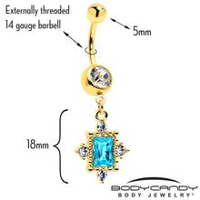 Load image into Gallery viewer, Blue Clear Gem Gold Tone Regal Seal Dangle Belly Ring
