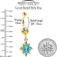 Load image into Gallery viewer, Blue Clear Gem Gold Tone Regal Seal Dangle Belly Ring
