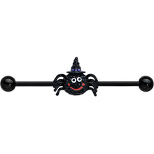 Load image into Gallery viewer, 14G Black Halloween Smiling Witch Spider Industrial Barbell 38mm
