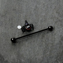 Load image into Gallery viewer, 14G Black Halloween Smiling Witch Spider Industrial Barbell 38mm
