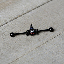 Load image into Gallery viewer, 14G Black Halloween Smiling Witch Spider Industrial Barbell 38mm
