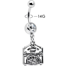Load image into Gallery viewer, Officially Licensed Friday the 13th Clear Gem Camp Sign Dangle Belly Ring

