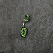 Load image into Gallery viewer, Frankenstein Head Green Glow in the Dark Double Mount Belly Ring
