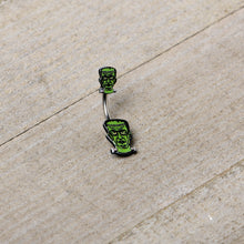 Load image into Gallery viewer, Frankenstein Head Green Glow in the Dark Double Mount Belly Ring
