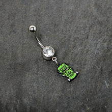 Load image into Gallery viewer, Clear Gem Frankenstein Head Green Glow in the Dark Dangle Belly Ring
