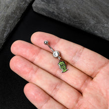 Load image into Gallery viewer, Clear Gem Frankenstein Head Green Glow in the Dark Dangle Belly Ring
