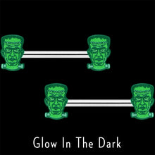 Load image into Gallery viewer, 14G 9/16 Frankenstein Head Green Glow in the Dark Nipple Ring Set
