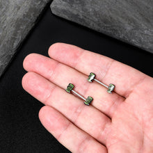 Load image into Gallery viewer, 14G 9/16 Frankenstein Head Green Glow in the Dark Nipple Ring Set
