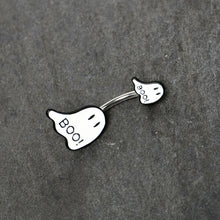 Load image into Gallery viewer, Halloween White Glow in the Dark Ghosts Double Mount Belly Ring
