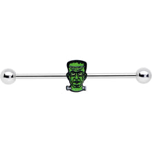 Load image into Gallery viewer, 14G Frankenstein Head Green Glow in Dark Industrial Barbell 38mm
