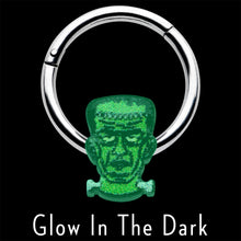 Load image into Gallery viewer, 16G 3/8 Frankenstein Head Green Glow in Dark Hinged Segment Ring
