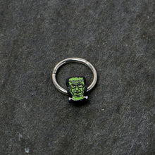 Load image into Gallery viewer, 16G 3/8 Frankenstein Head Green Glow in Dark Hinged Segment Ring
