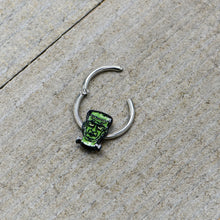 Load image into Gallery viewer, 16G 3/8 Frankenstein Head Green Glow in Dark Hinged Segment Ring
