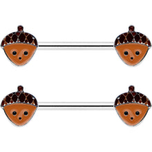 Load image into Gallery viewer, 14G 9/16 Autumn Acorn Face Brown Fall Barbell Nipple Ring Set
