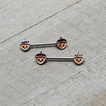 Load image into Gallery viewer, 14G 9/16 Autumn Acorn Face Brown Fall Barbell Nipple Ring Set
