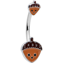 Load image into Gallery viewer, Autumn Acorn Face Brown Fall Double Mount Belly Ring

