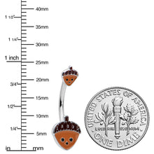 Load image into Gallery viewer, Autumn Acorn Face Brown Fall Double Mount Belly Ring
