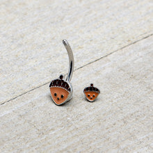 Load image into Gallery viewer, Autumn Acorn Face Brown Fall Double Mount Belly Ring
