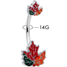 Load image into Gallery viewer, Autumn Tricolor Maple Leaves Red Green Orange Double Mount Belly Ring

