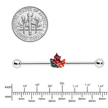 Load image into Gallery viewer, 14G Autumn Tricolor Red Maple Leaf Industrial Barbell 38mm
