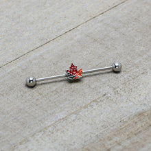 Load image into Gallery viewer, 14G Autumn Tricolor Red Maple Leaf Industrial Barbell 38mm
