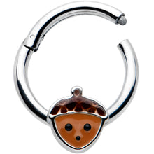 Load image into Gallery viewer, 16G 5/16 Fall Acorn Face Brown Autumn Hinged Segment Ring
