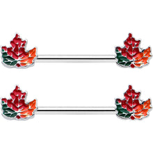 Load image into Gallery viewer, 14G 9/16 Autumn Tricolor Maple Leaf Barbell Nipple Ring Set
