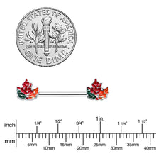Load image into Gallery viewer, 14G 9/16 Autumn Tricolor Maple Leaf Barbell Nipple Ring Set
