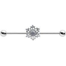 Load image into Gallery viewer, 14G Clear Gem Filigree Winter Snowflake Industrial Barbell 38mm

