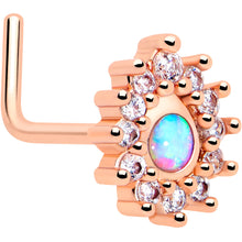 Load image into Gallery viewer, 20G 7mm White Synthetic Opal Rose Gold Tone Lush L Shape Nose Ring
