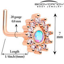 Load image into Gallery viewer, 20G 7mm White Synthetic Opal Rose Gold Tone Lush L Shape Nose Ring
