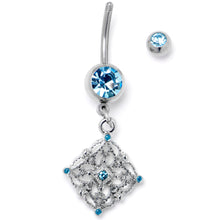 Load image into Gallery viewer, Blue Gem Filigree Rhombus Dangle Belly Ring
