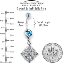 Load image into Gallery viewer, Blue Gem Filigree Rhombus Dangle Belly Ring
