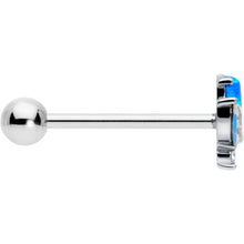 Load image into Gallery viewer, Blue Synthetic Opal Style Flower Barbell Tongue Ring
