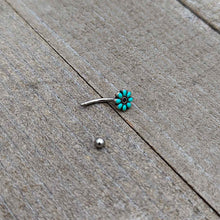 Load image into Gallery viewer, 16G 5/16 Blue Gem Flower Teal Petals Curved Eyebrow Ring
