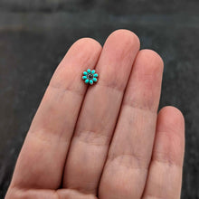 Load image into Gallery viewer, 20G 7mm Blue Gem Flower Teal Petals L Shape Nose Ring
