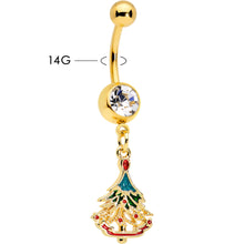 Load image into Gallery viewer, Clear Red Gem Gold Tone Decorated Holiday Tree Dangle Belly Ring
