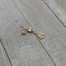 Load image into Gallery viewer, Clear Red Gem Gold Tone Decorated Holiday Tree Dangle Belly Ring
