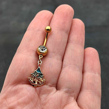 Load image into Gallery viewer, Clear Red Gem Gold Tone Decorated Holiday Tree Dangle Belly Ring
