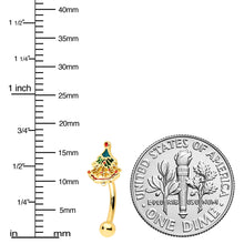 Load image into Gallery viewer, 16G 5/16 Red Gem Gold Tone Deco Holiday Tree Curved Eyebrow Ring
