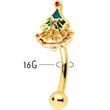 Load image into Gallery viewer, 16G 5/16 Red Gem Gold Tone Deco Holiday Tree Curved Eyebrow Ring
