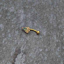 Load image into Gallery viewer, 16G 5/16 Red Gem Gold Tone Deco Holiday Tree Curved Eyebrow Ring
