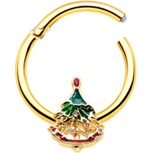 Load image into Gallery viewer, 16G 3/8 Red Gem Gold Tone Deco Holiday Tree Hinged Segment Ring
