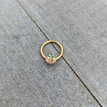 Load image into Gallery viewer, 16G 3/8 Red Gem Gold Tone Deco Holiday Tree Hinged Segment Ring
