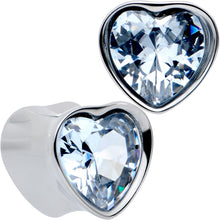 Load image into Gallery viewer, Stainless Steel CZ Gem Heart In Heart Double Flare Plug Set 8mm to 16mm
