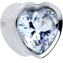 Load image into Gallery viewer, Stainless Steel CZ Gem Heart In Heart Double Flare Plug Set 8mm to 16mm
