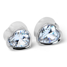 Load image into Gallery viewer, Stainless Steel CZ Gem Heart In Heart Double Flare Plug Set 8mm to 16mm
