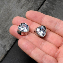 Load image into Gallery viewer, Stainless Steel CZ Gem Heart In Heart Double Flare Plug Set 8mm to 16mm
