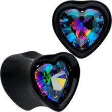 Load image into Gallery viewer, Medium Vitrail CZ Black Heart In Heart Double Flare Plug Set 8mm to 16mm
