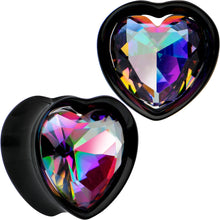 Load image into Gallery viewer, Medium Vitrail CZ Black Heart In Heart Double Flare Plug Set 8mm to 16mm

